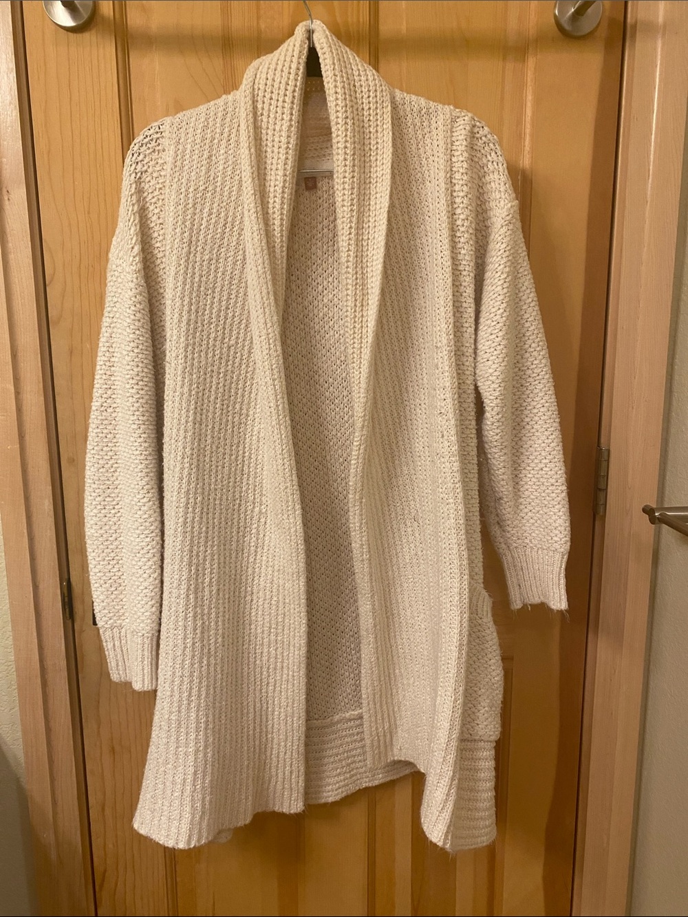Pilcro Cream Open-Front Shawl Collar Cardigan